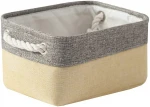 Small size cotton linen fabric storage basket Collapsible Versatile Storage Bin with Rope Handles Toy Storage and cloth etc
