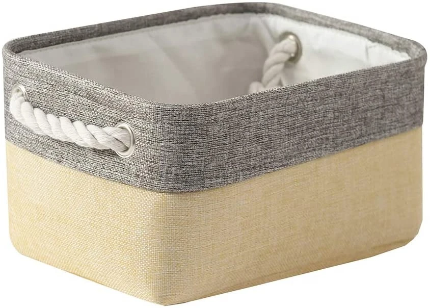 Small size cotton linen fabric storage basket Collapsible Versatile Storage Bin with Rope Handles Toy Storage and cloth etc
