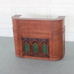 Solid Wood Reception Counter Desk For Restaurant And Hotel With Glass
