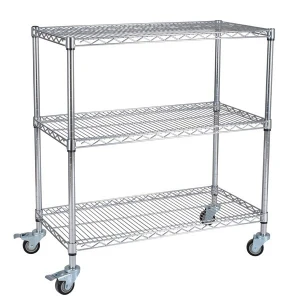 Square Chrome Carbon Steel Wire Storage Rack Steel Tool Cart with Wheels
