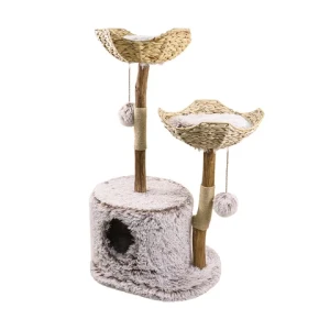 Stable Base Morden Cat Tower Natural Solid Wood Luxury Cat  Scratching Tree with Cat Play ball