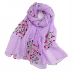Summer soft Chinese embroidered chiffon silk scarf shawl