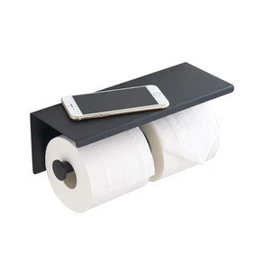 SUS 304 Stainless Steel promotional wall mounted matt black toilet paper tissue holder with mobile phone shelf