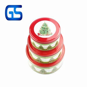 three separate set round biscuits tin box popular metal tinplate three-piece suit round boxes for candies