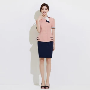 Top Quality Office Ladies Wear Korean Style Women Uniforms Short Sleeves Dress  Receptionist Waitress Business Wear
