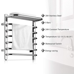 Towel Warmer 9 Bars Plug-in Stainless Steel Heated Towel Rack,Built-in Thermostat
