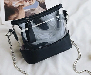 Transparent PVC & PU leather Two in one Mini-messenger bag with chain strap
