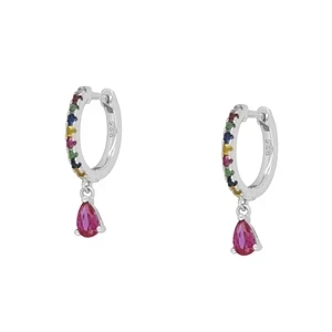 Trendy Women Jewelry Micro mosaic color zircon Hoop Earrings Gold&silver Plated water-drop Rose red CZ Stone Earrings for Women