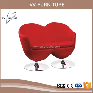upholstery fabric double seat chair with round metal base