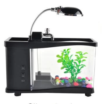 USB acrylic mini fish tank aquarium led lighting light with alarm clock for living room bedroom desk decoration accessories