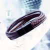 V&amp;R Fashion Woven Bracelet Stainless Steel Bangle Jewelry Adjustable Braid Brown Leather Men Bracelets