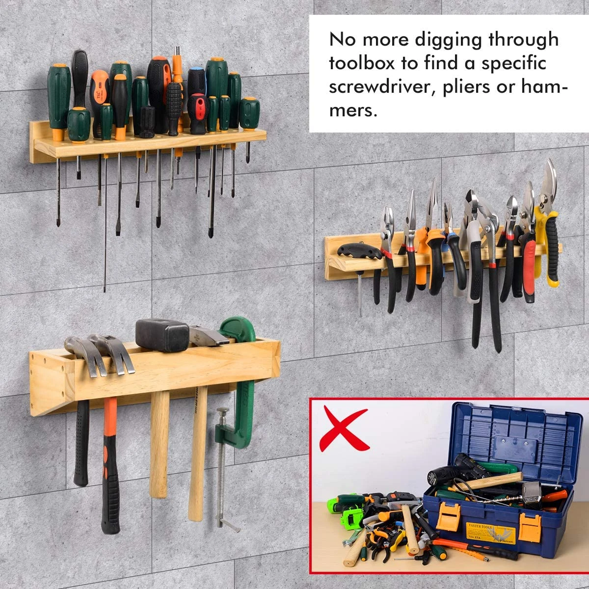 Wall Mounted Screwdriver Organizer wooden Pliers Holder Hammer Rack Tools Organizers and Storage for Garage