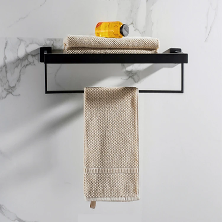 Wall Mounted Stainless Steel Bathroom Accessories Drying Towel Rack Shelf Holder Stand Single Black Bathroom Towel Racks