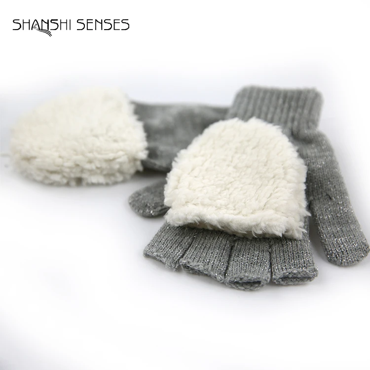 Warm Ladies Gray  Winter Fingerless Gloves Made In China
