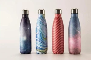 Water transfer printing stainless steel vacuum flask double wall insulated thermos hip flask