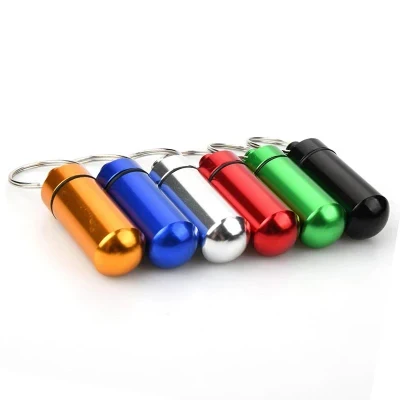 Waterproof Seal Aluminum Alloy Pocket Drug Storage Case Box Metal with Keychain