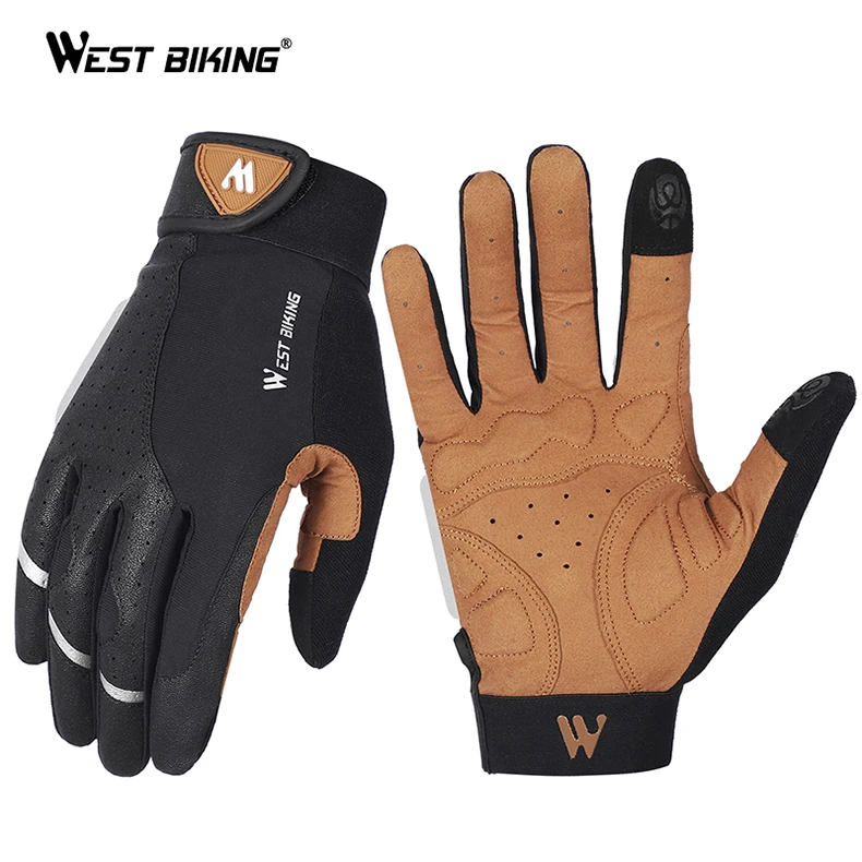WEST BIKING touch screen full finger mountain bike cycling gloves bike full finger for adult waterproof motorcycle bicycle glove