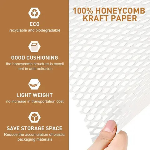 White 12*100 Moving Protective Cushioning Honeycomb Paper Customized Filling Buffer Packaging Roll Kraft Wrap Honeycomb Paper