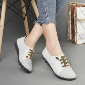 Wholesale Casual Genuine Leather Breathable Flat Shoes Soft and Comfortable Womens Shoes