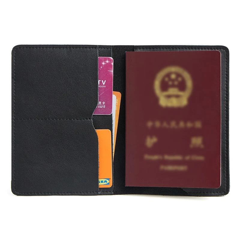 Wholesale Custom Brand Logo High Quality Visa Card Holder Travel Black Nappa Leather Passport Organizer Holder