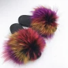 Wholesale custom logo new PVC indoor slipper flush real soft raccoon fur slipper outdoor slider sandals fox fur slides for women