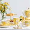 Wholesale Europe royal ceramic yellow coffee pot cup bone china coffee set water set