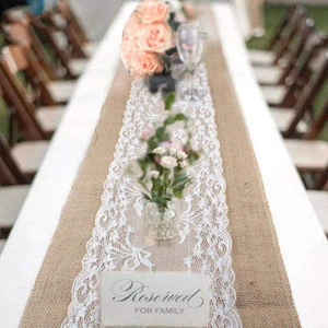 Wholesale Lace Jute  Vintage Burlap Fabric Table Runner for Party wedding banquet deco