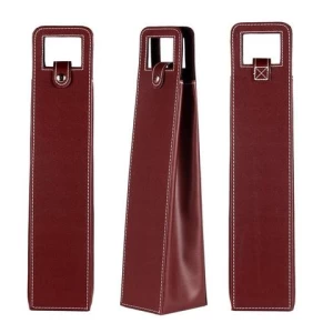 Wholesale Non Woven Luxury Leather Single Bottle Wine Carrier Tote Cooler Bag Reusable Gift Bag
