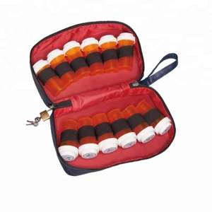 Wholesale potable medical handle zipper PU leather pill storage case