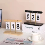 wholesale price custom 2024 metal flip office home study living room wooden stand desk calendar with wood stand