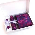 Wholesale red green purple tie sets cufflink and tie pin set necktie packaging silk tie gift set for men