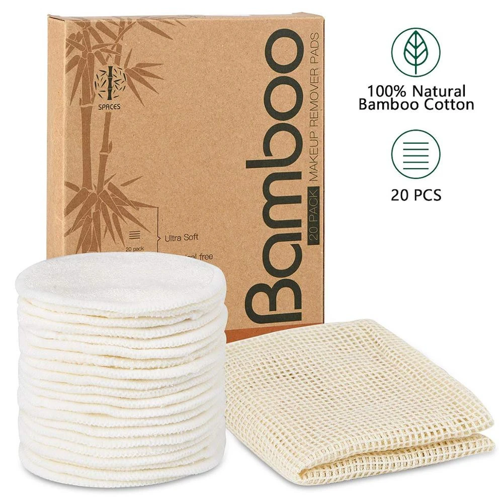 Wholesale Round Face Bamboo Washable Reusable bamboo makeup remover pads