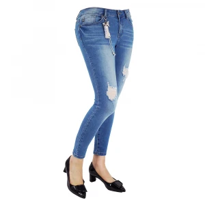 Wholesale Skinny jeans oem service fashion blue ripped jeans womens cheap shaping skinny denim pants Stretch fabrics