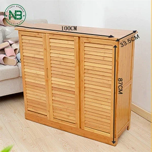 Wholesale storage Modern floor 100% natural bamboo shoe cabinet  with doors