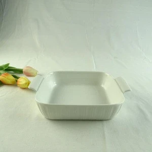 Wholesale White Double Handle White Embossed Ceramic Bakeware Ceramic Oval Gratin Dish French Bakeware With Lid