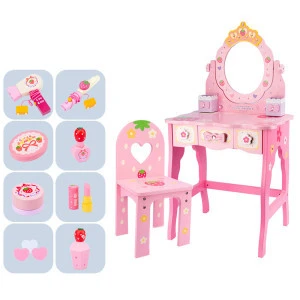 Wholesale Wooden Simulation Crown Dressing Table Girl Play House Toys Princess Make-up Furniture Toys Sets