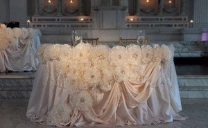 With Big Flower and Brooch Table Skirting Designs for Wedding