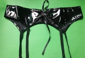 women faux leather garter lingerie wet look garter clips for stockings sexy gothic style belts suspender with g-string