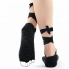 Women Yoga Non Slip Grip Toe Knitted Pilates Socks With Ribbon