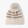 Womens Winter Knitted Beanie Hat with Faux Fur Pom Warm Color Matching Knit Cap Beanie for Women