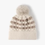 Womens Winter Knitted Beanie Hat with Faux Fur Pom Warm Color Matching Knit Cap Beanie for Women