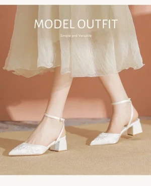 Womens Winter & Summer White Crystal Rhinestone PU Insole Breathable Closed Toe Diabetic Shoes Insole with Hoof Heels Sandals