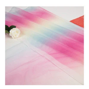 Wonderful Rainbow Color Foil Print Mesh Bridal Lace Tulle Fabric for Party Decoration