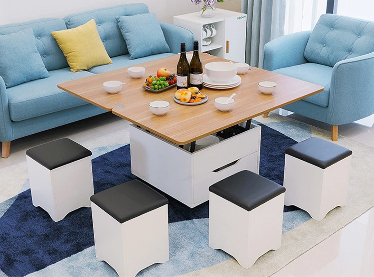wooden material adjustable dining table smart coffee table