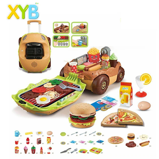 XYB 2021 Most popular pretend play game fast food toy car play house toys funny plastic kitchen play fast food set