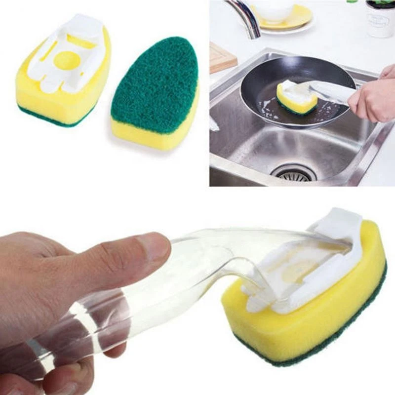 YDM Kitchen Cleaning Brush Scrubber Dish Washing Brushes With Refill Liquid Soap Dispenser Kitchen Cleaning Accessories