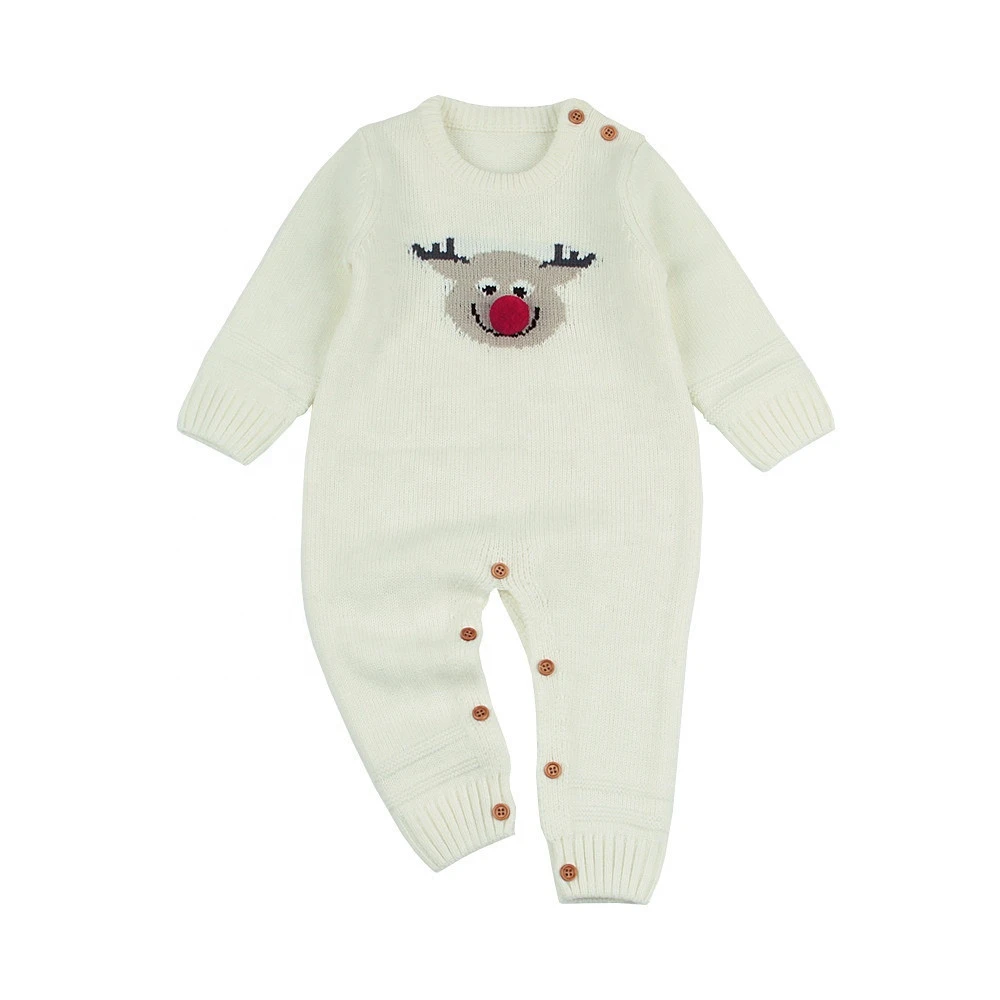 0-24M Toddler Knit Long Sleeve Christmas Reindeer Sleepwear Hoodies Jumpsuit