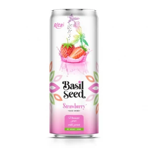 330ml cans Basil seed drink with Strawberry juice (OEM/ODM) from RITA fruit juice supplier