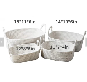 Eco-Friendly Hot Selling Small White Cotton Rope Basket Cosmetics Towels Organizer Storage Basket For Bathroom