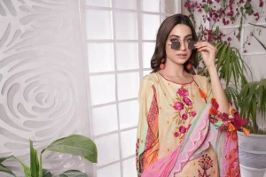 Asian dresses 3piece unstitched dresses collection 2021 Embroidered Neckline Digital Printed ALV-03